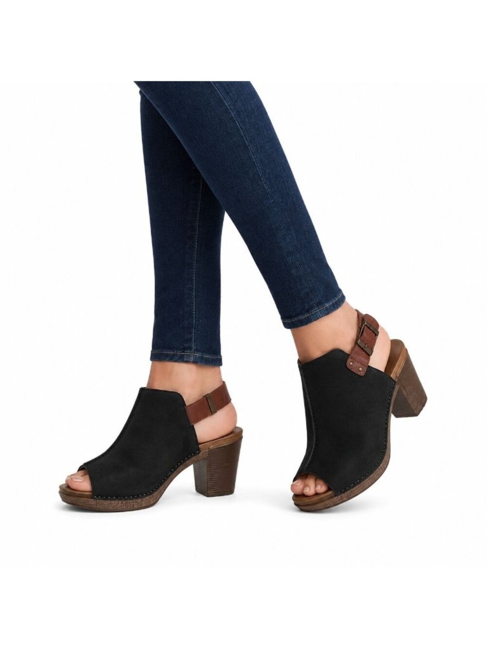 Dansko Reggie Nubuck Leather Peep-Toe Slingback BlackSandals Womens 9.5-10